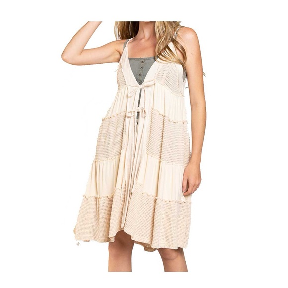 POL Dresses & Skirts - POL Boho Women’s Open Sleeveless Tie Front Distressed Ruffle Dress Coverup NWOT